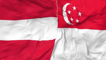 Singapore and Austria Flags Together Seamless Looping Background, Looped Bump Texture Cloth Waving Slow Motion, 3D Rendering video