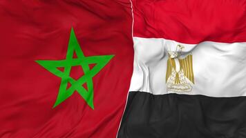 Morocco and Egypt Flags Together Seamless Looping Background, Looped Bump Texture Cloth Waving Slow Motion, 3D Rendering video