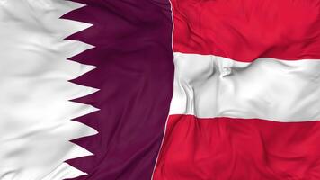 Qatar and Austria Flags Together Seamless Looping Background, Looped Bump Texture Cloth Waving Slow Motion, 3D Rendering video