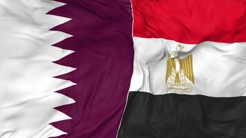 Qatar and Egypt Flags Together Seamless Looping Background, Looped Bump Texture Cloth Waving Slow Motion, 3D Rendering video