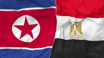 norte Corea y Egipto banderas juntos sin costura bucle fondo, serpenteado bache textura paño ondulación lento movimiento, 3d representación video
