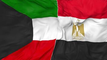 Kuwait and Egypt Flags Together Seamless Looping Background, Looped Bump Texture Cloth Waving Slow Motion, 3D Rendering video