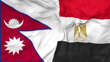 Nepal en Egypte vlaggen samen naadloos looping achtergrond, lusvormige buil structuur kleding golvend langzaam beweging, 3d renderen video