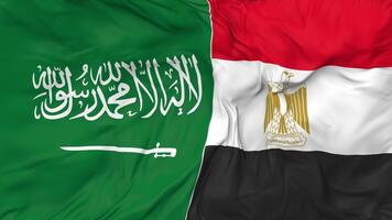 KSA, Kingdom of Saudi Arabia and Egypt Flags Together Seamless Looping Background, Looped Bump Texture Cloth Waving Slow Motion, 3D Rendering video