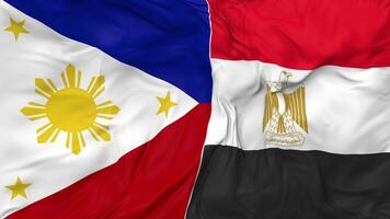 Filipinas y Egipto banderas juntos sin costura bucle fondo, serpenteado bache textura paño ondulación lento movimiento, 3d representación video