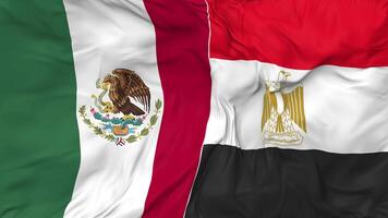 Mexico en Egypte vlaggen samen naadloos looping achtergrond, lusvormige buil structuur kleding golvend langzaam beweging, 3d renderen video