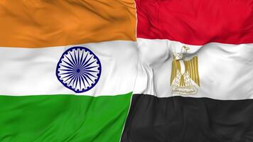 India and Egypt Flags Together Seamless Looping Background, Looped Bump Texture Cloth Waving Slow Motion, 3D Rendering video