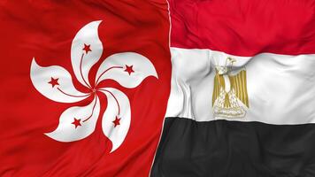 Hong Kong and Egypt Flags Together Seamless Looping Background, Looped Bump Texture Cloth Waving Slow Motion, 3D Rendering video