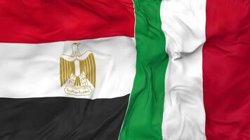 Italië en Egypte vlaggen samen naadloos looping achtergrond, lusvormige buil structuur kleding golvend langzaam beweging, 3d renderen video
