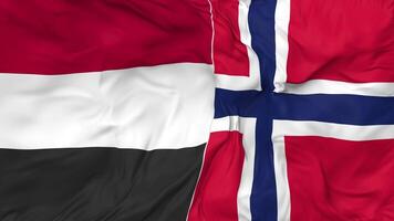 Yemen and Norway Flags Together Seamless Looping Background, Looped Bump Texture Cloth Waving Slow Motion, 3D Rendering video