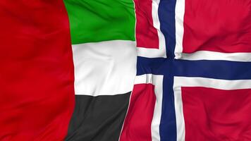 United Arab Emirates and Norway Flags Together Seamless Looping Background, Looped Bump Texture Cloth Waving Slow Motion, 3D Rendering video