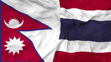 Thailand and Nepal Flags Together Seamless Looping Background, Looped Bump Texture Cloth Waving Slow Motion, 3D Rendering video