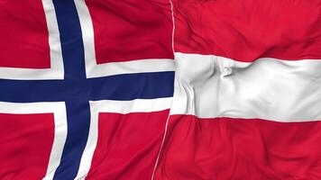 Norway and Austria Flags Together Seamless Looping Background, Looped Bump Texture Cloth Waving Slow Motion, 3D Rendering video