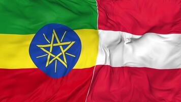 Ethiopia and Austria Flags Together Seamless Looping Background, Looped Bump Texture Cloth Waving Slow Motion, 3D Rendering video