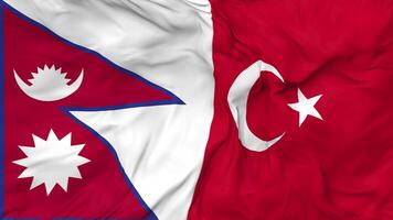 Turkey and Nepal Flags Together Seamless Looping Background, Looped Bump Texture Cloth Waving Slow Motion, 3D Rendering video