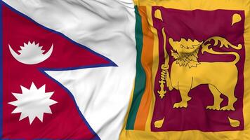 sri Lanka und Nepal Flaggen zusammen nahtlos Schleifen Hintergrund, geloopt stoßen Textur Stoff winken schleppend Bewegung, 3d Rendern video