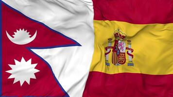 Spain and Nepal Flags Together Seamless Looping Background, Looped Bump Texture Cloth Waving Slow Motion, 3D Rendering video