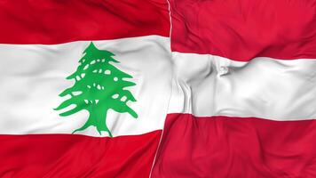 libanon och österrike flaggor tillsammans sömlös looping bakgrund, looped stöta textur trasa vinka långsam rörelse, 3d tolkning video