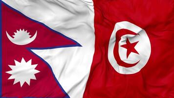 Tunisia and Nepal Flags Together Seamless Looping Background, Looped Bump Texture Cloth Waving Slow Motion, 3D Rendering video