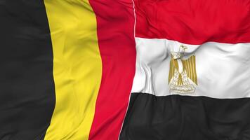 Belgium and Egypt Flags Together Seamless Looping Background, Looped Bump Texture Cloth Waving Slow Motion, 3D Rendering video