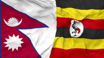 Uganda and Nepal Flags Together Seamless Looping Background, Looped Bump Texture Cloth Waving Slow Motion, 3D Rendering video