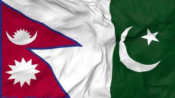 Pakistan and Nepal Flags Together Seamless Looping Background, Looped Bump Texture Cloth Waving Slow Motion, 3D Rendering video