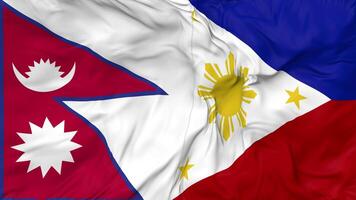 philippines et Népal drapeaux ensemble sans couture boucle arrière-plan, en boucle bosse texture tissu agitant lent mouvement, 3d le rendu video