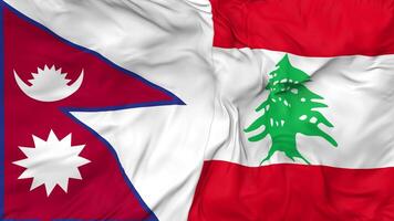 Lebanon and Nepal Flags Together Seamless Looping Background, Looped Bump Texture Cloth Waving Slow Motion, 3D Rendering video