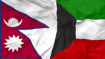 Kuwait and Nepal Flags Together Seamless Looping Background, Looped Bump Texture Cloth Waving Slow Motion, 3D Rendering video