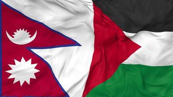 Palestina e Nepal bandeiras juntos desatado looping fundo, em loop colisão textura pano acenando lento movimento, 3d Renderização video