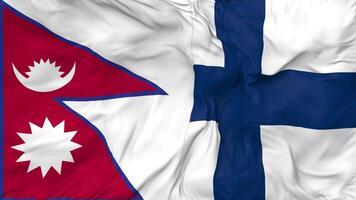 Finland and Nepal Flags Together Seamless Looping Background, Looped Bump Texture Cloth Waving Slow Motion, 3D Rendering video