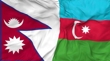 azerbaijan och nepal flaggor tillsammans sömlös looping bakgrund, looped stöta textur trasa vinka långsam rörelse, 3d tolkning video