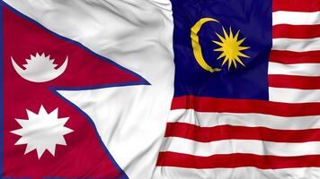 Maleisië en Nepal vlaggen samen naadloos looping achtergrond, lusvormige buil structuur kleding golvend langzaam beweging, 3d renderen video