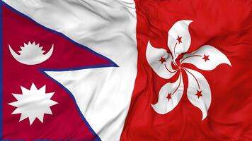 Hong Kong and Nepal Flags Together Seamless Looping Background, Looped Bump Texture Cloth Waving Slow Motion, 3D Rendering video