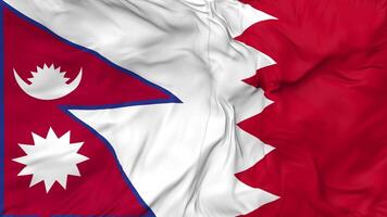 Bahrain and Nepal Flags Together Seamless Looping Background, Looped Bump Texture Cloth Waving Slow Motion, 3D Rendering video