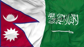 KSA, Kingdom of Saudi Arabia and Nepal Flags Together Seamless Looping Background, Looped Bump Texture Cloth Waving Slow Motion, 3D Rendering video