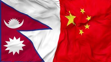 China and Nepal Flags Together Seamless Looping Background, Looped Bump Texture Cloth Waving Slow Motion, 3D Rendering video