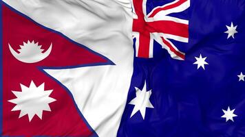 Australia and Nepal Flags Together Seamless Looping Background, Looped Bump Texture Cloth Waving Slow Motion, 3D Rendering video