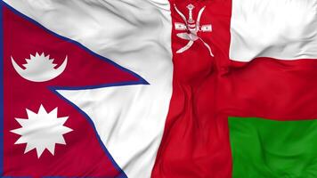 Oman and Nepal Flags Together Seamless Looping Background, Looped Bump Texture Cloth Waving Slow Motion, 3D Rendering video