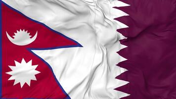 Katar y Nepal banderas juntos sin costura bucle fondo, serpenteado bache textura paño ondulación lento movimiento, 3d representación video