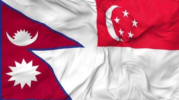 Singapore and Nepal Flags Together Seamless Looping Background, Looped Bump Texture Cloth Waving Slow Motion, 3D Rendering video