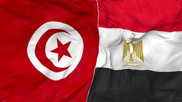 Tunisia and Egypt Flags Together Seamless Looping Background, Looped Bump Texture Cloth Waving Slow Motion, 3D Rendering video