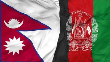Afeganistão e Nepal bandeiras juntos desatado looping fundo, em loop colisão textura pano acenando lento movimento, 3d Renderização video