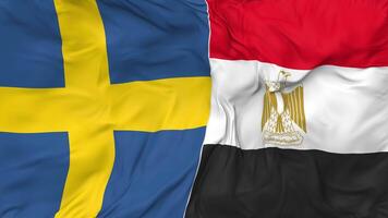 Sweden and Egypt Flags Together Seamless Looping Background, Looped Bump Texture Cloth Waving Slow Motion, 3D Rendering video