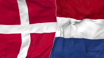 Denmark and Netherlands Flags Together Seamless Looping Background, Looped Bump Texture Cloth Waving Slow Motion, 3D Rendering video