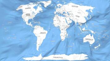 mundo mapa con todas países nombre sin costura bucle fondo, serpenteado paño ondulación lento movimiento, 3d representación video