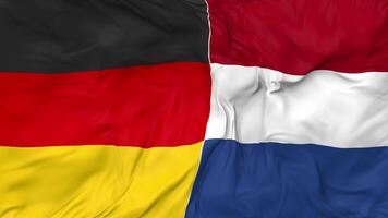 Germany and Netherlands Flags Together Seamless Looping Background, Looped Bump Texture Cloth Waving Slow Motion, 3D Rendering video