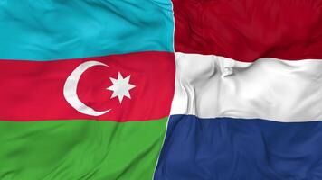 Azerbaijan and Netherlands Flags Together Seamless Looping Background, Looped Bump Texture Cloth Waving Slow Motion, 3D Rendering video
