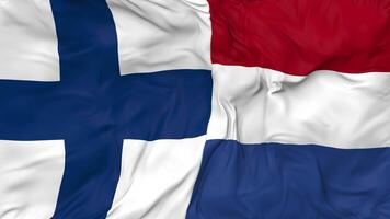 Finlande et Pays-Bas drapeaux ensemble sans couture boucle arrière-plan, en boucle bosse texture tissu agitant lent mouvement, 3d le rendu video
