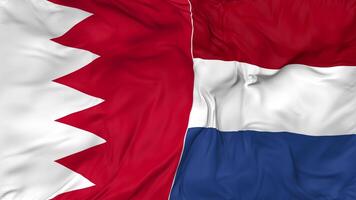 Bahrain and Netherlands Flags Together Seamless Looping Background, Looped Bump Texture Cloth Waving Slow Motion, 3D Rendering video